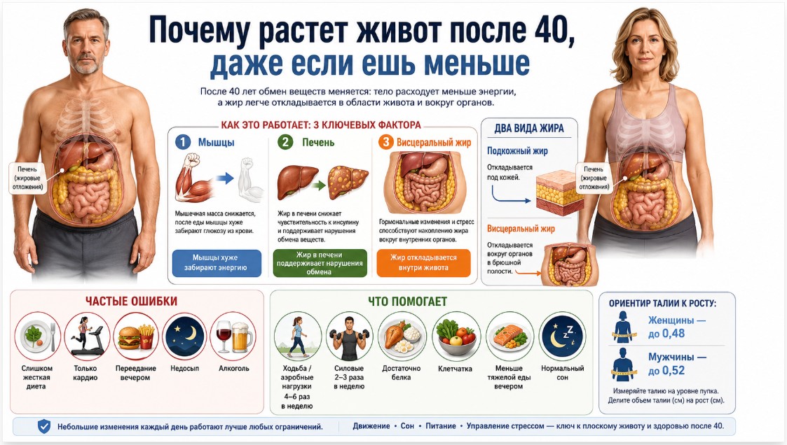Чому росте живіт після 40 років